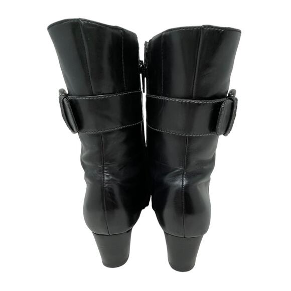 Ecco Size 40(9) Black Leather Mid Calf Boots Adjustable Buckle Side Zip-Flaw - Picture 3 of 16